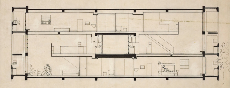 Le principe du couple de duplex emboîtés, mis au net. © Fondation Le Corbusier